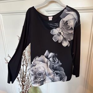 Chico’s long slv top with beautiful Silky front & jersey back.sz 1 (8-10)